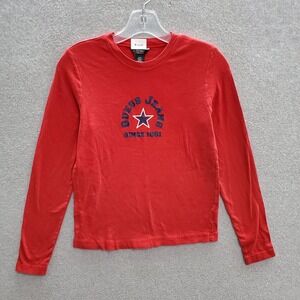 Guess Girls Top Medium Red Logo Star Long Sleeve Crew Neck Tee‎